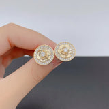 Vintage Crystal Stud Earrings for Women - Gold