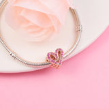 Woman Beads Rose Sparkling Ruby Red & Pink Heart Fits 925 Silver Bracelets