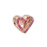 Woman Beads Rose Sparkling Ruby Red & Pink Heart Fits 925 Silver Bracelets