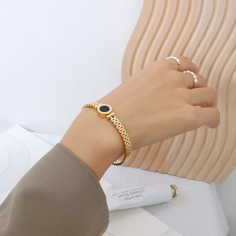 18K Plated Steel Love Letter Bracelet Roman Numeral Bangle