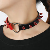 Red Punk Collar Necklace Pu Leather Goth Rivets Choker Necklace