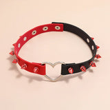 Red Punk Collar Necklace Pu Leather Goth Rivets Choker Necklace