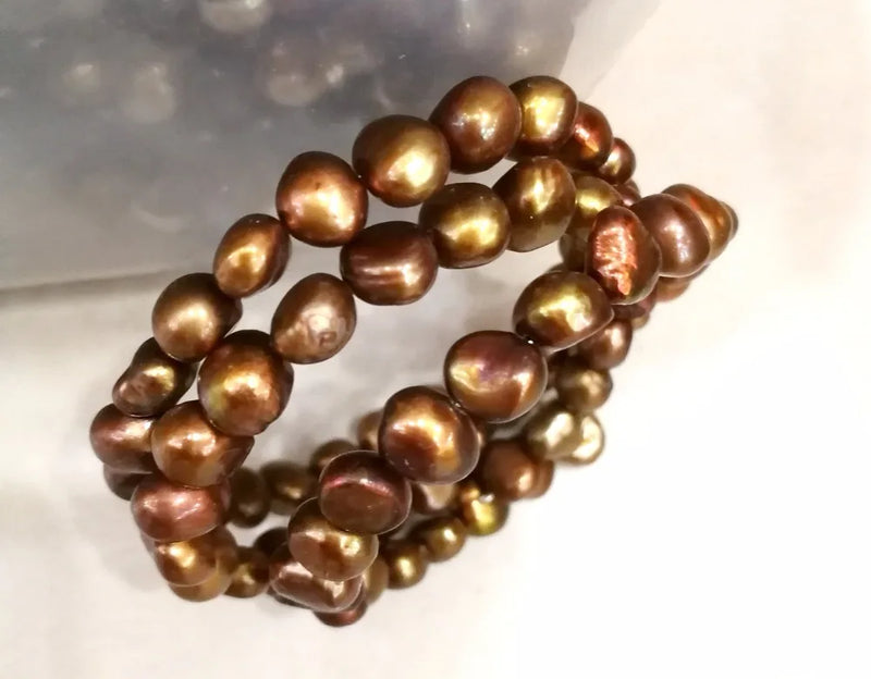 8-9mm Brown Baroque Pearl 3-Row Bracelet