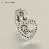Mom Heart Dangle Charms Fits Snake Chain Bracelets Sterling Silver