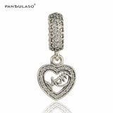 Mom Heart Dangle Charms Fits Snake Chain Bracelets Sterling Silver