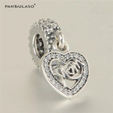 Mom Heart Dangle Charms Fits Snake Chain Bracelets Sterling Silver