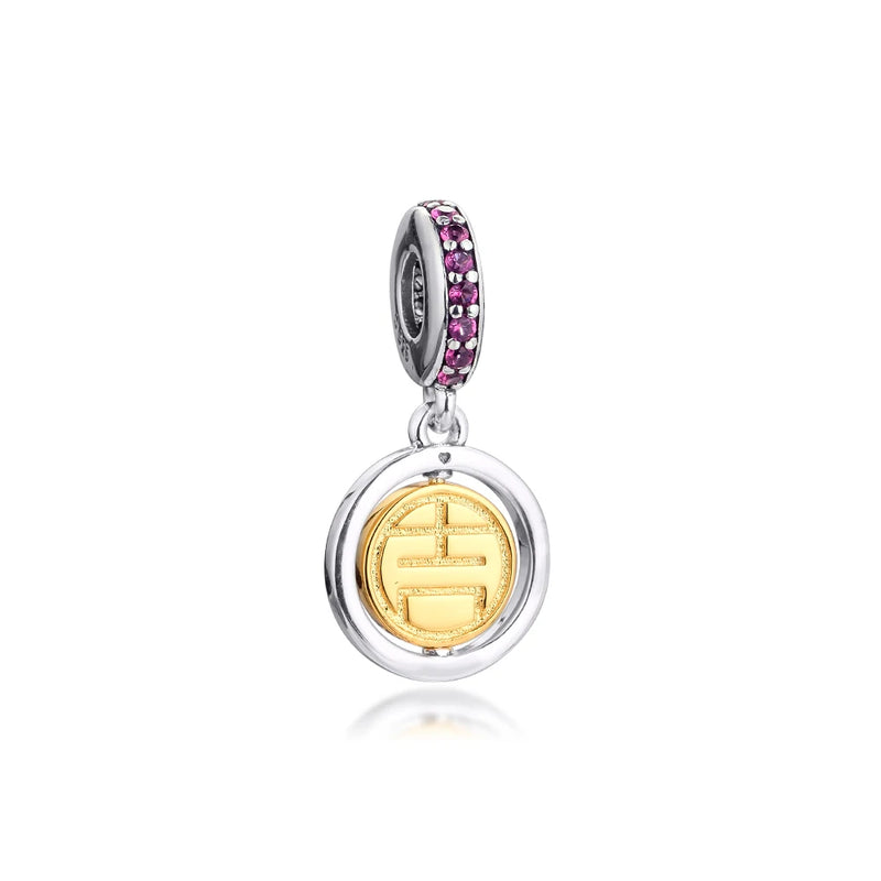 Spinning Lucky Dangle Charm Sterling Silver Jewelry - Fits Snake Chain Bracelets