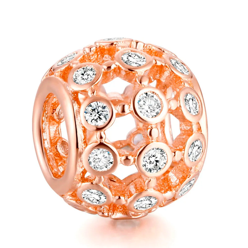 Openwork Clear CZ Charm Rose Beads for Jewelry Making