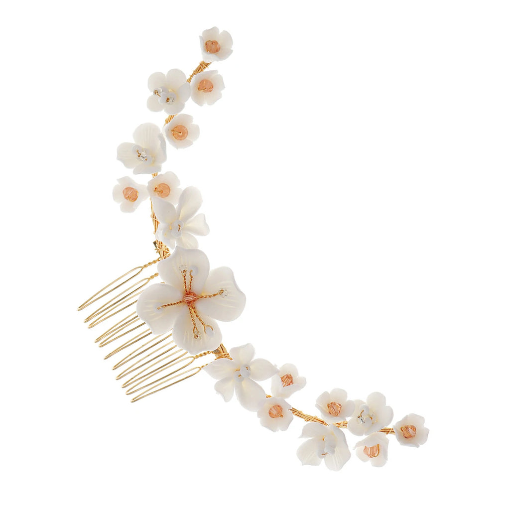 Pottery Flower Hair Combs with Crystals for Party Dress Up