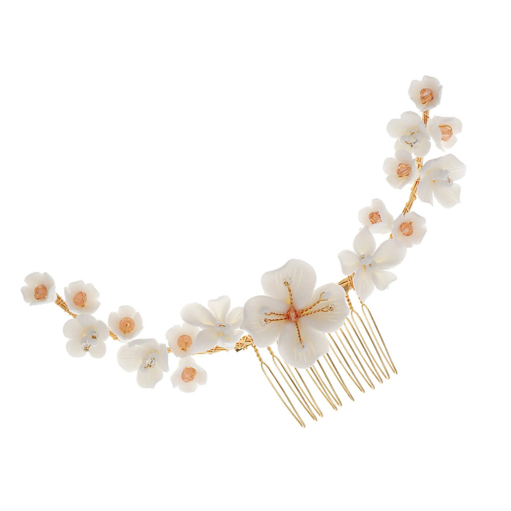 Pottery Flower Hair Combs with Crystals for Party Dress Up