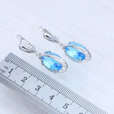 Sky Topaz Stone 925 Sterling Silver Bridal Earrings Crystal Jewelry