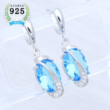 Sky Topaz Stone 925 Sterling Silver Bridal Earrings Crystal Jewelry