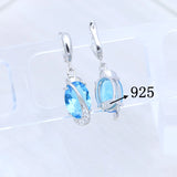 Sky Topaz Stone 925 Sterling Silver Bridal Earrings Crystal Jewelry