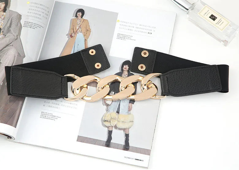 Elastic Belt Chain Adornment Waist Seal Buttons Dress Strap Ondildo Golden