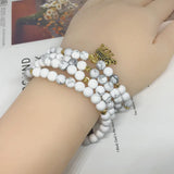 Howlite Stone Charm Necklace 6mm Beads Pendant Women Yoga Necklace