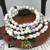 Howlite Stone Charm Necklace 6mm Beads Pendant Women Yoga Necklace