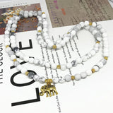 Howlite Stone Charm Necklace 6mm Beads Pendant Women Yoga Necklace