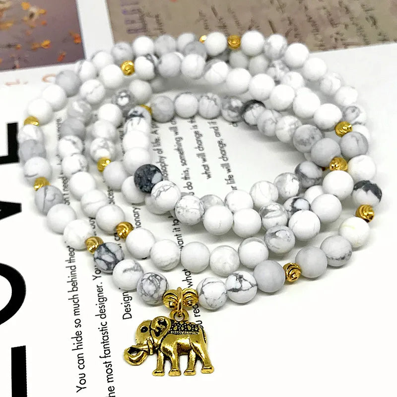 Howlite Stone Charm Necklace 6mm Beads Pendant Women Yoga Necklace