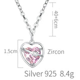 Pink Heart Pendant Necklace Set 925 Sterling Silver