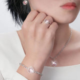 Pink Heart Pendant Necklace Set 925 Sterling Silver