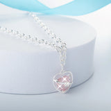 Pink Heart Pendant Necklace Set 925 Sterling Silver