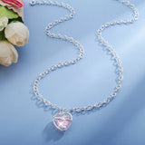 Pink Heart Pendant Necklace Set 925 Sterling Silver