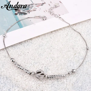 925 Silver Anklet Scrub Bead Lucky Ankle Bracelet