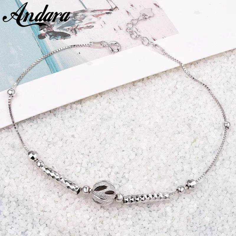 925 Silver Anklet Scrub Bead Lucky Ankle Bracelet