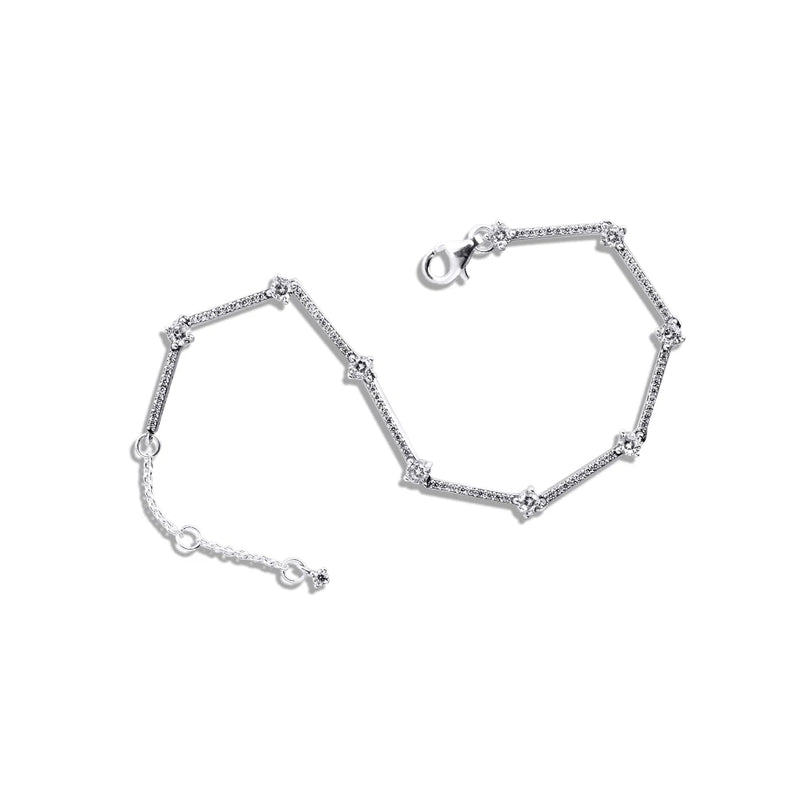 Sterling Silver Pave Bars Bracelet for DIY Gift