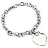 Women's Heart Pendant Silver Bangle Bracelet