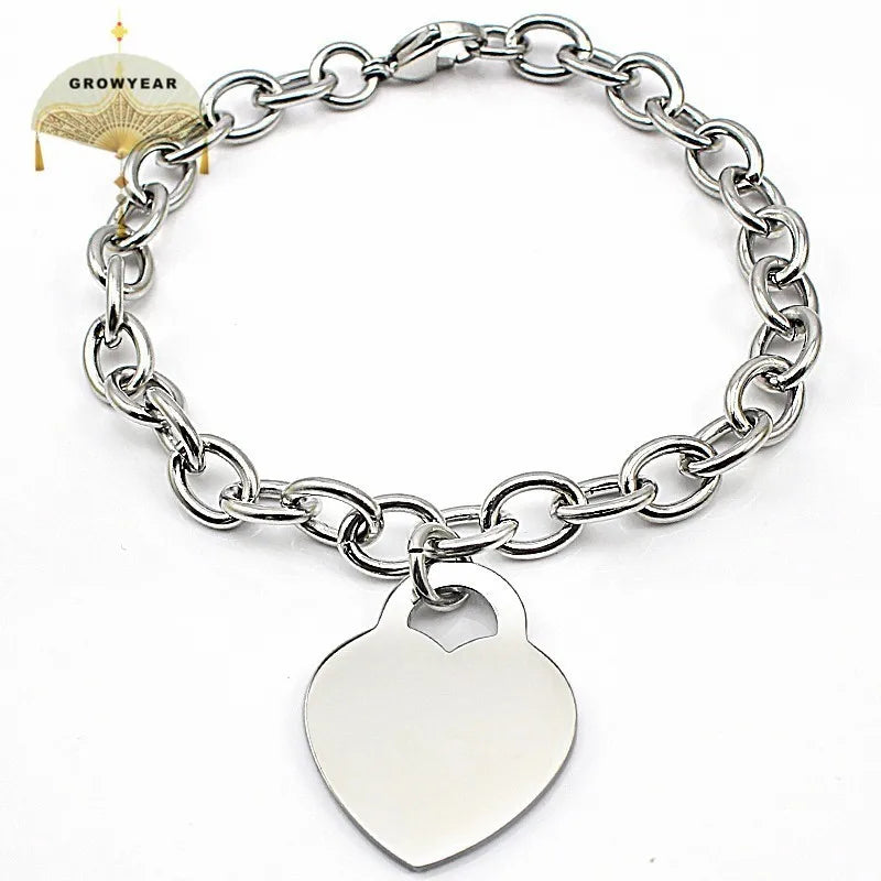 Women's Heart Pendant Silver Bangle Bracelet