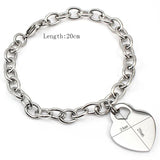 Women's Heart Pendant Silver Bangle Bracelet