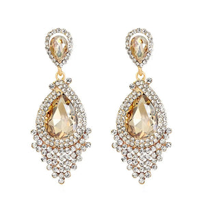 Water Drop CZ Crystal Long Bridal Earrings Set