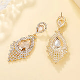 Water Drop CZ Crystal Long Bridal Earrings Set