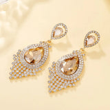 Water Drop CZ Crystal Long Bridal Earrings Set