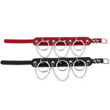 Punk Leather Bondage Collar with 3 Rings Chains Choker