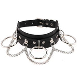 Punk Leather Bondage Collar with 3 Rings Chains Choker