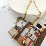 Yellow Oval Hollow Link Embossing Necklace 5MM Width 47CM Length
