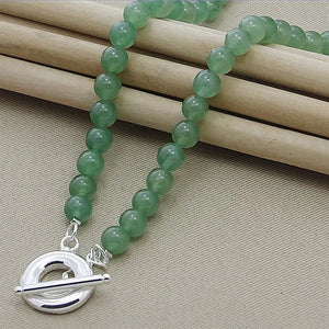 925 Silver Green Beaded Necklace For Women Mom