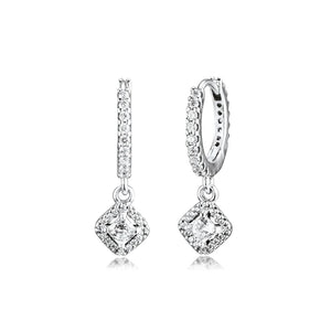 925 Silver CZ Square Hoop Earrings Wedding Jewelry