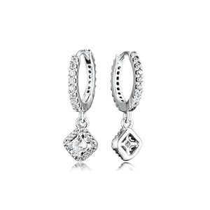 925 Silver CZ Square Hoop Earrings Wedding Jewelry