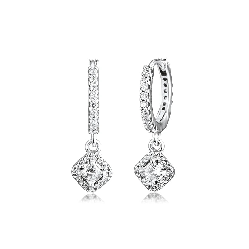 925 Silver CZ Square Hoop Earrings Wedding Jewelry