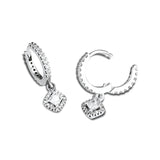 925 Silver CZ Square Hoop Earrings Wedding Jewelry