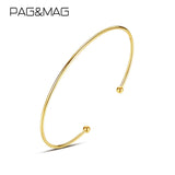 Sterling Silver Open Bangle Double Beads Adjustable Bracelet