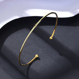 Sterling Silver Open Bangle Double Beads Adjustable Bracelet
