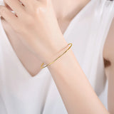 Sterling Silver Open Bangle Double Beads Adjustable Bracelet