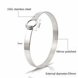 Woman Stainless Steel Bangle Bracelets Round Hook Up Silver