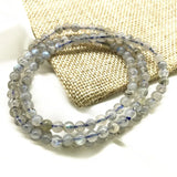 Woman Wrap Bracelet Gray Moon Stone 4 MM Nature Labradonite Bead Necklace
