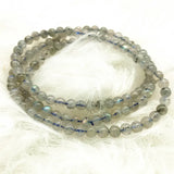 Woman Wrap Bracelet Gray Moon Stone 4 MM Nature Labradonite Bead Necklace