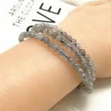 Woman Wrap Bracelet Gray Moon Stone 4 MM Nature Labradonite Bead Necklace
